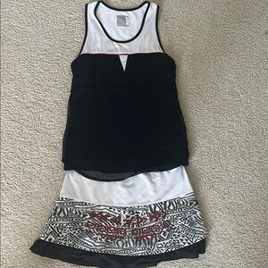 Lucky in Love Black and White Tennis Dress with Red Accent